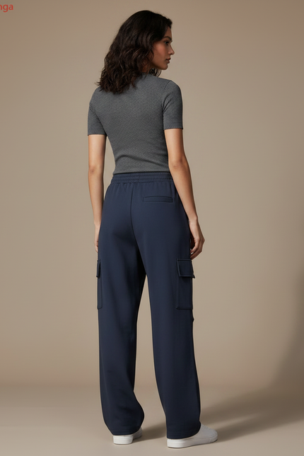 Pantalon Parachute Bleu Marine Ample Cargo Cordon - Polyester - vue 2
