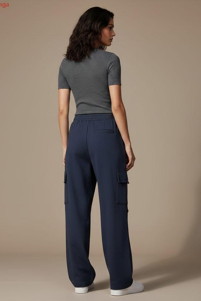 Pantalon Parachute Bleu Marine Ample Cargo Cordon - Polyester - vue 2