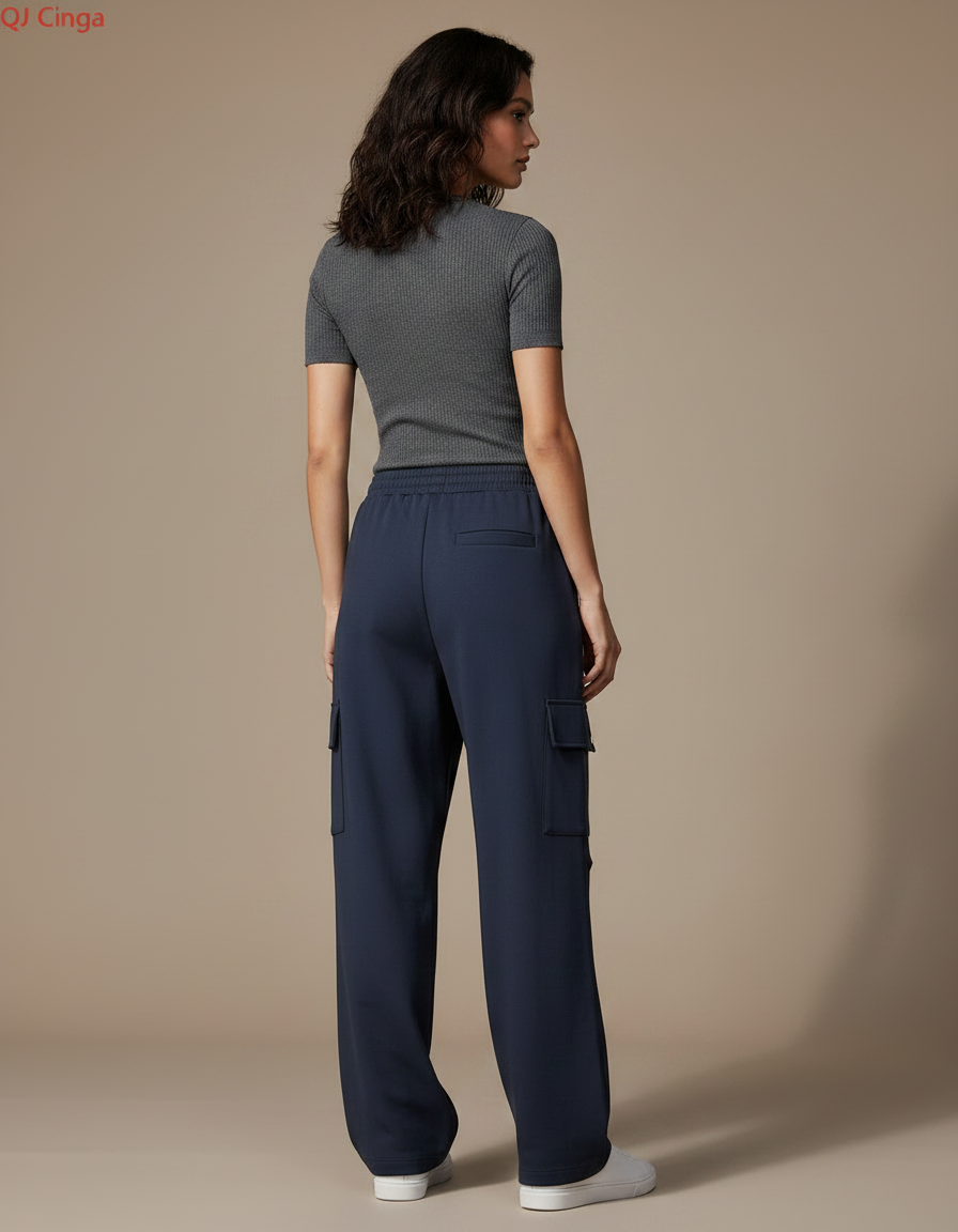 Pantalon Parachute Bleu Marine Ample Cargo Cordon - Polyester - vue 2