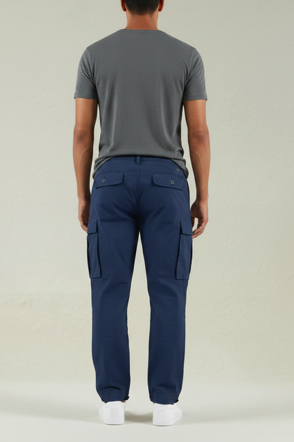 Pantalon Parachute Bleu Marine Ample Cargo Coton Homme - vue 2