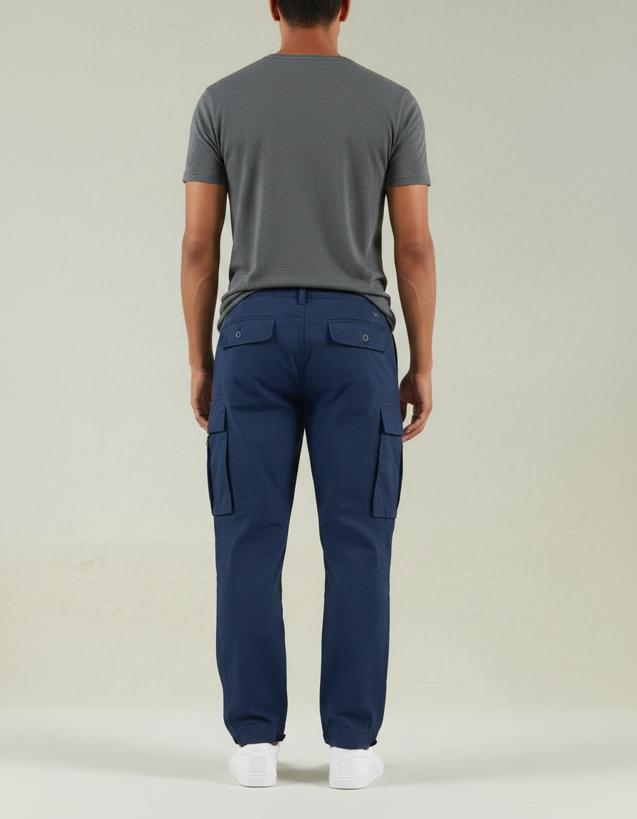 Pantalon Parachute Bleu Marine Ample Cargo Coton Homme - vue 2