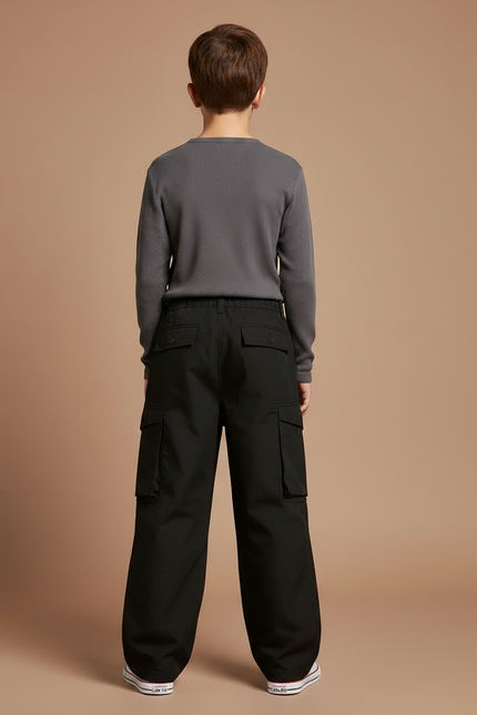 Pantalon Parachute Noir Ample Cargo Enfant Coton - vue 2