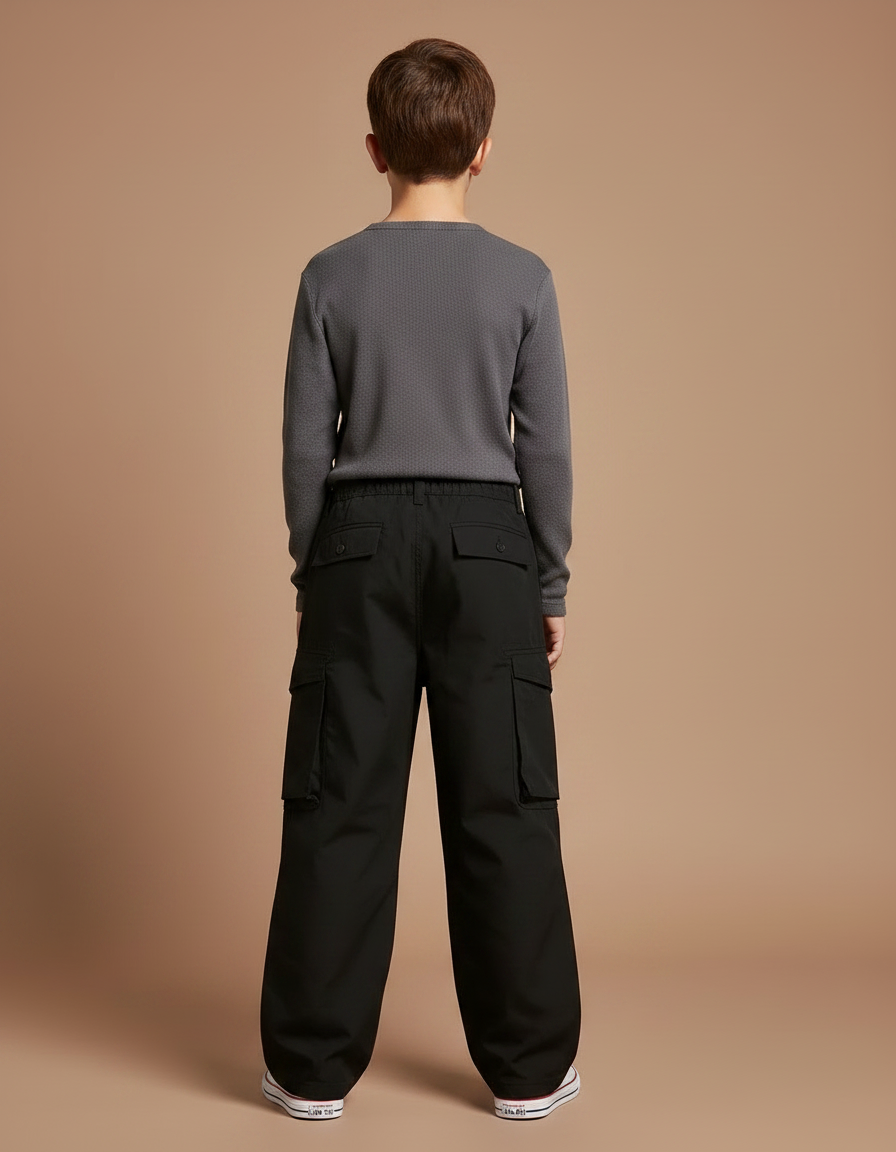 Pantalon Parachute Noir Ample Cargo Enfant Coton - vue 2