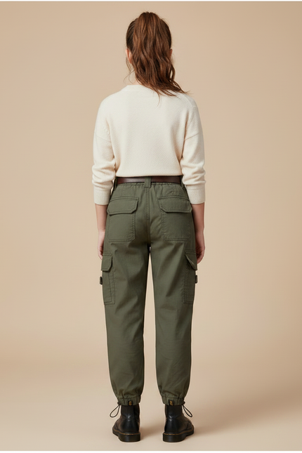 Pantalon Parachute Kaki Ample Cargo Multipoches Coton - vue 2