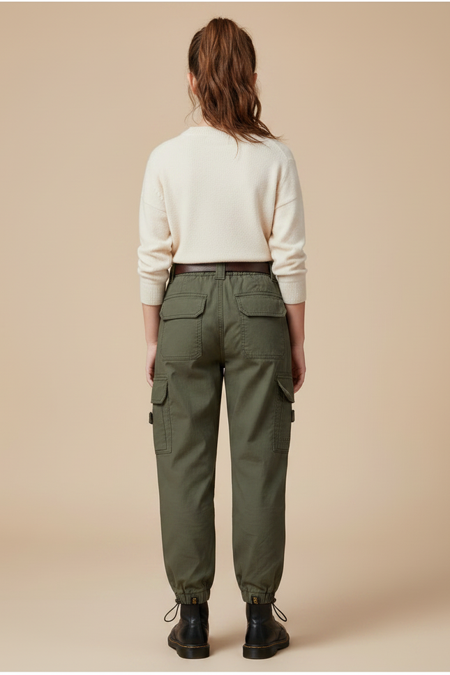 Pantalon Parachute Kaki Ample Cargo Multipoches Coton - vue 2