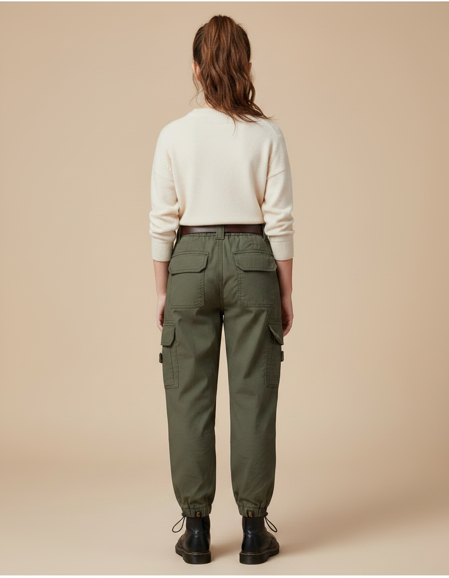 Pantalon Parachute Kaki Ample Cargo Multipoches Coton - vue 2