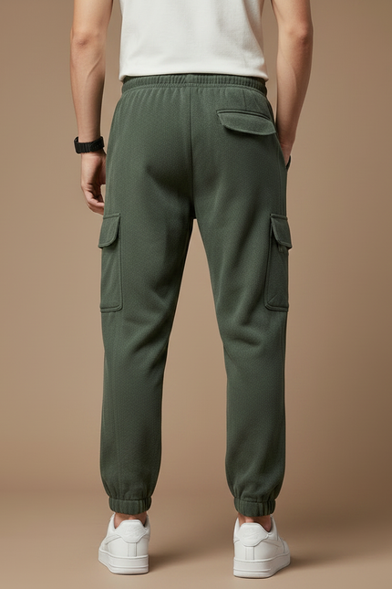 Pantalon Parachute Kaki Coton Cargo Cordon Jogging Homme - Molleton - vue 2