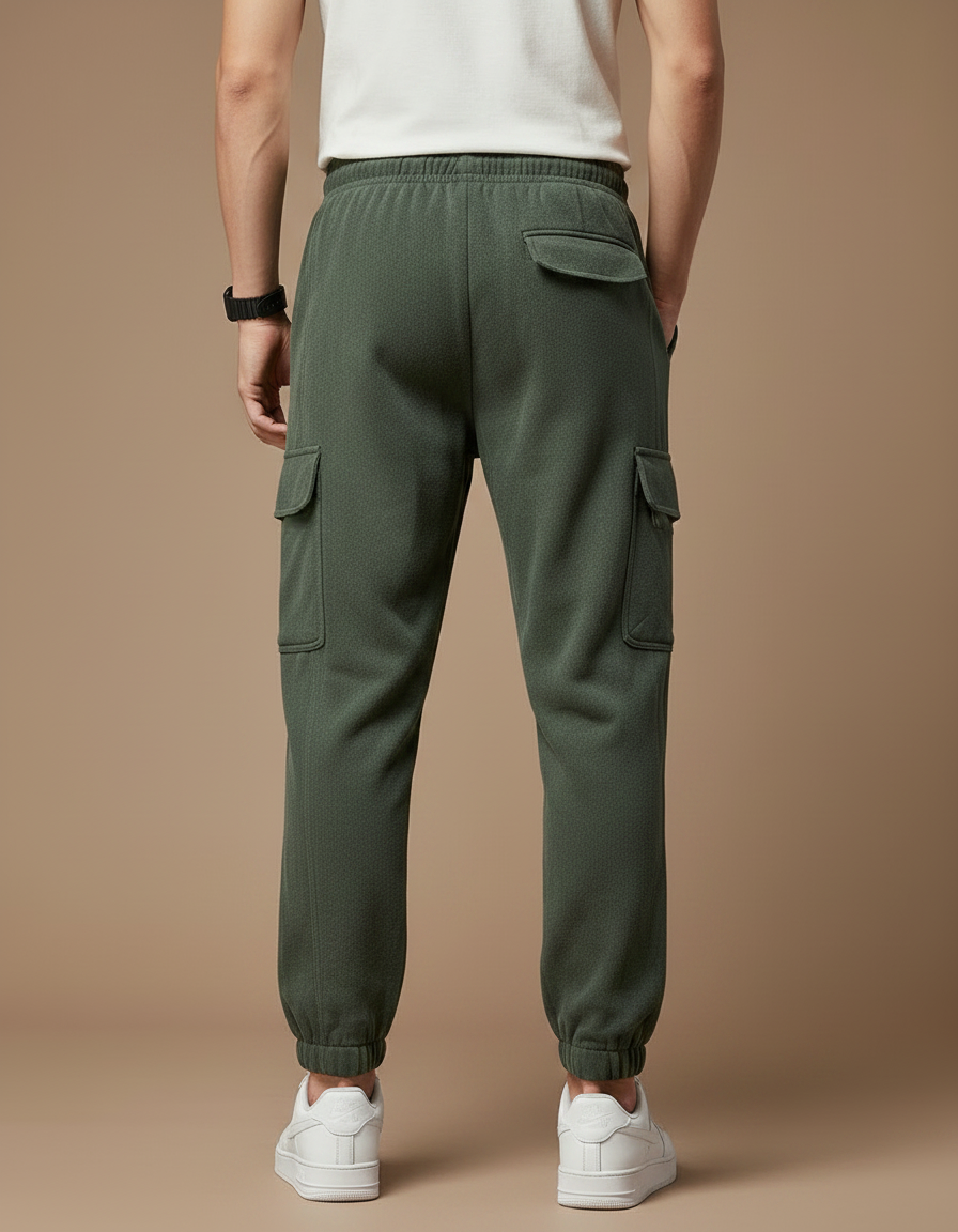 Pantalon Parachute Kaki Coton Cargo Cordon Jogging Homme - Molleton - vue 2