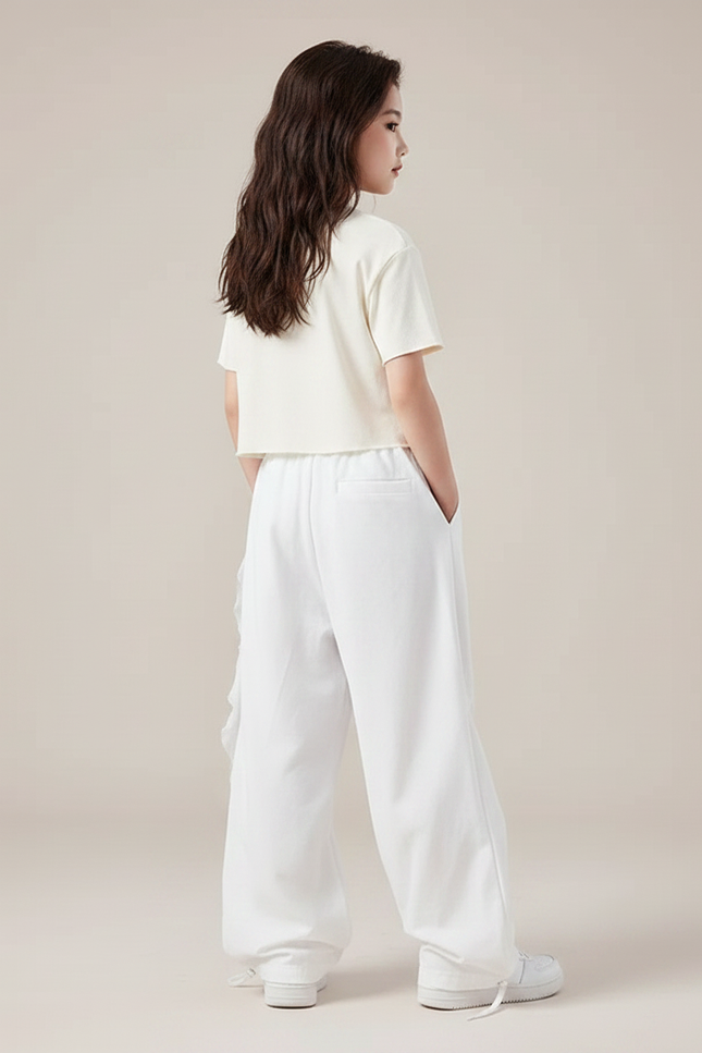 Pantalon Parachute Blanc Ample Décontracté Coton Fille - vue 2