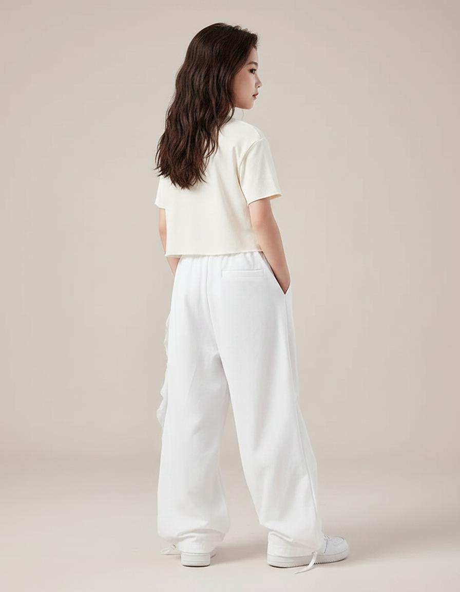 Pantalon Parachute Blanc Ample Décontracté Coton Fille - vue 2