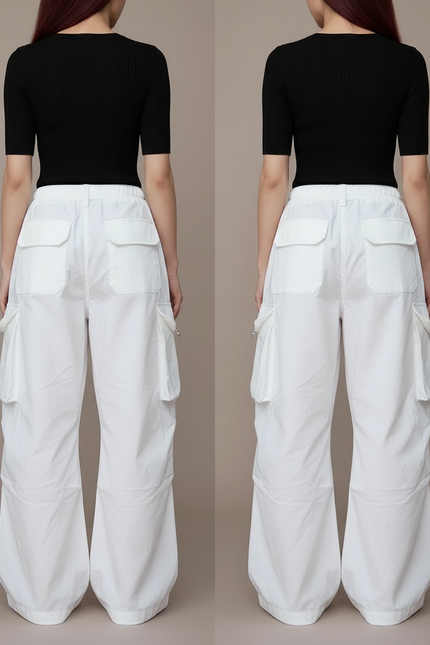 Pantalon Parachute Blanc Ample Cargo Femme Décontracté - Polyester - vue 2