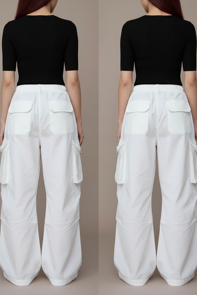 Pantalon Parachute Blanc Ample Cargo Femme Décontracté - Polyester - vue 2