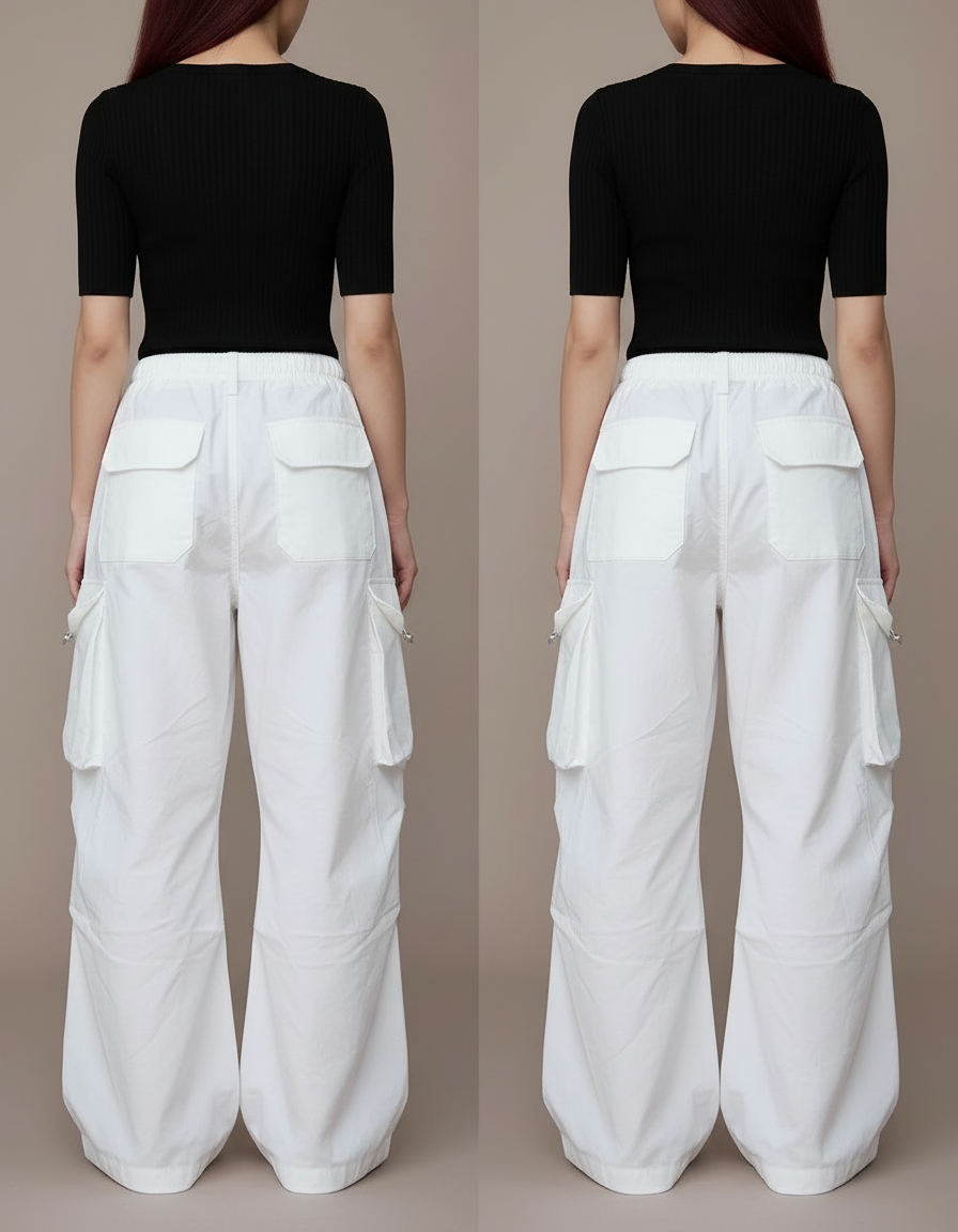 Pantalon Parachute Blanc Ample Cargo Femme Décontracté - Polyester - vue 2