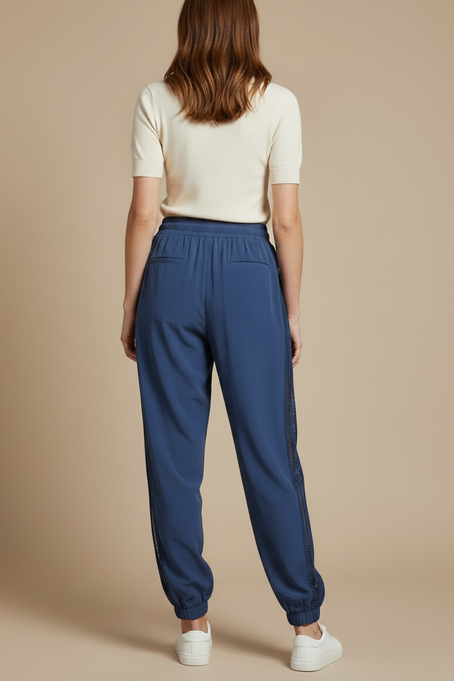 Pantalon Parachute Bleu Fluide Dentelle Cordon Femme - Polyester - vue 2
