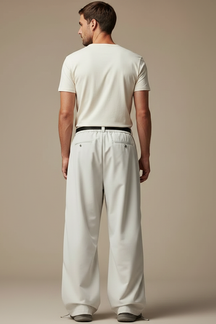 Pantalon Parachute Gris Clair Ample Décontracté Ceinture - Polyester - vue 2