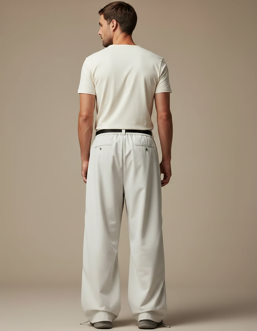 Pantalon Parachute Gris Clair Ample Décontracté Ceinture - Polyester - vue 2