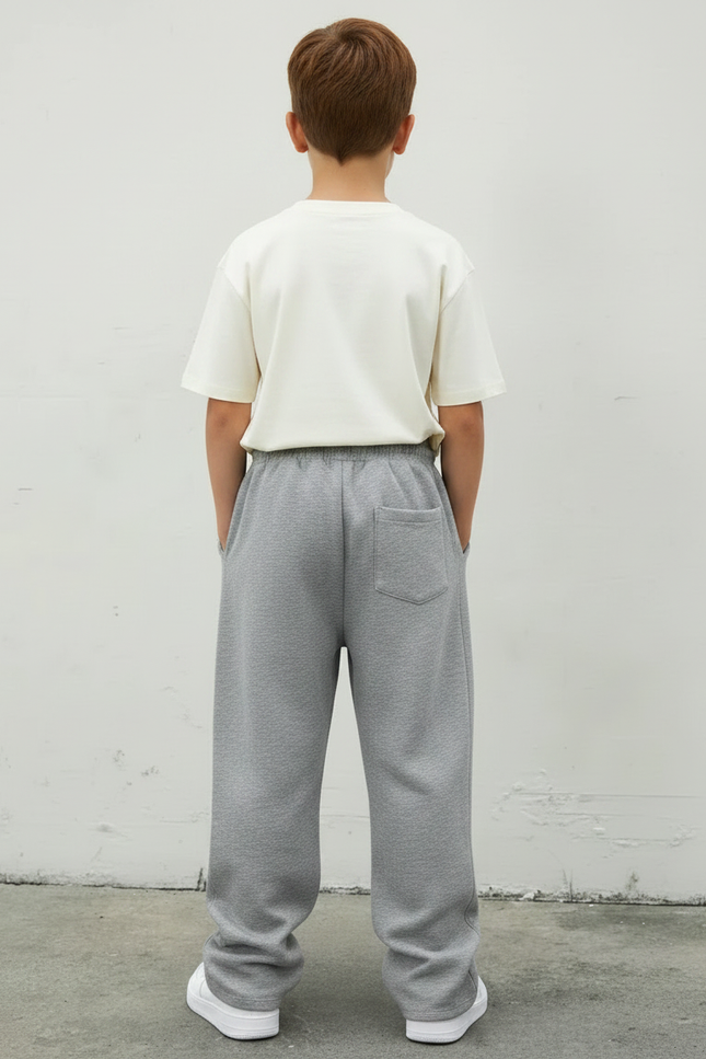 Pantalon Parachute Gris Imprimé Streetwear Garçon Ample - Molleton - vue 2