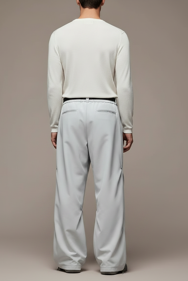 Pantalon Parachute Gris Ample Décontracté Ceinture Homme - Polyester - vue 2