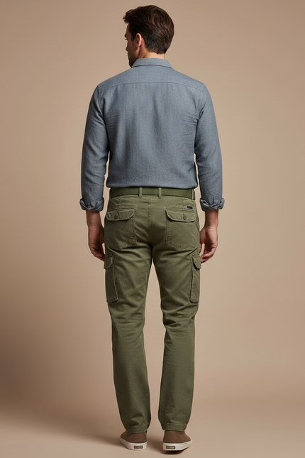 Pantalon Parachute Kaki Cargo Multi-Poches Coton Homme - vue 2