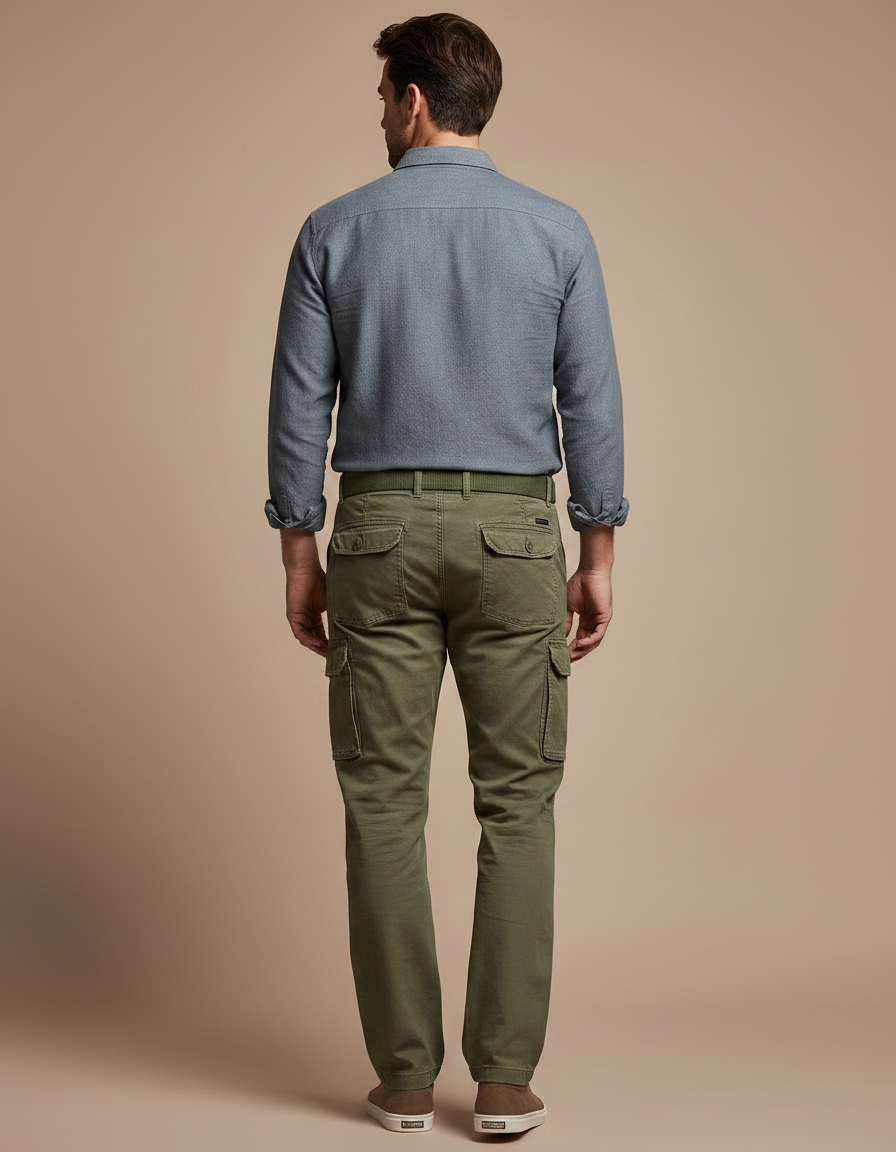 Pantalon Parachute Kaki Cargo Multi-Poches Coton Homme - vue 2