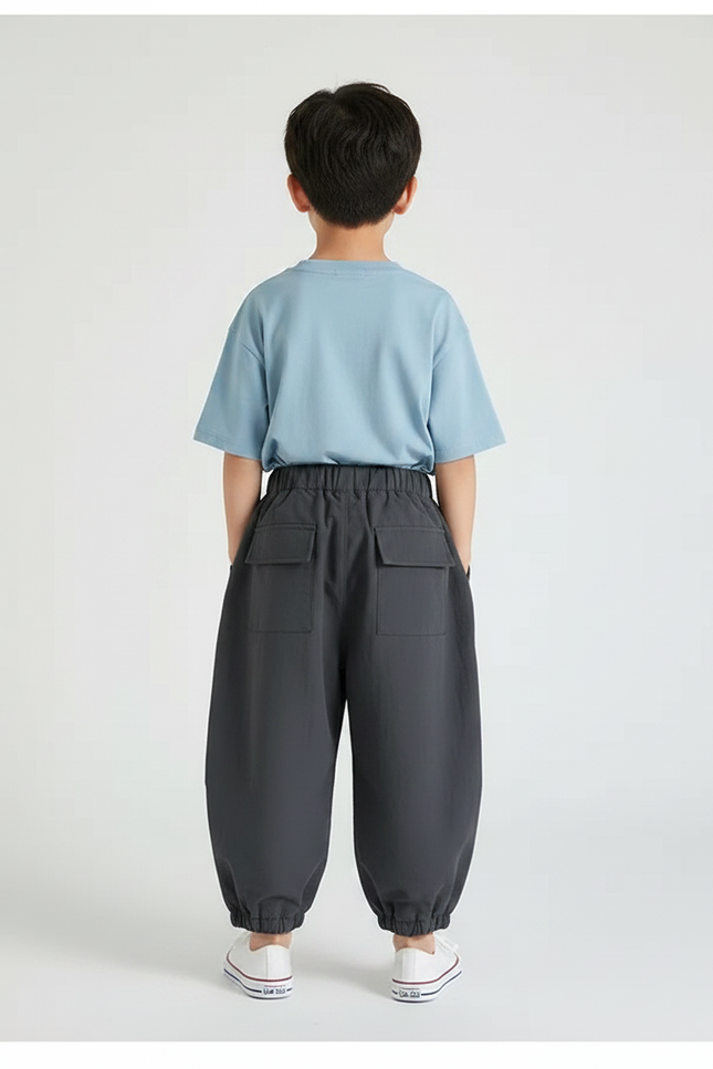 Pantalon Parachute Gris Ample Cargo Garçon Coton - Polyester - vue 2