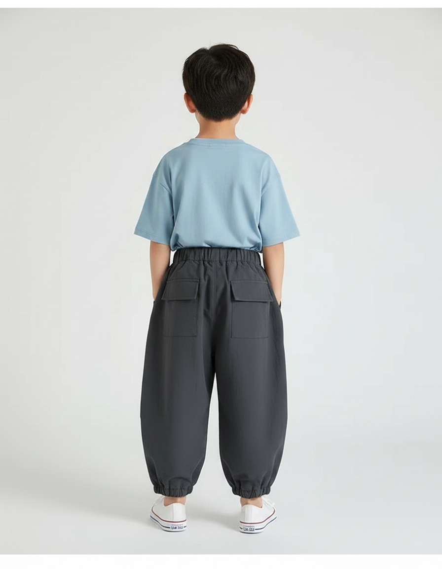 Pantalon Parachute Gris Ample Cargo Garçon Coton - Polyester - vue 2