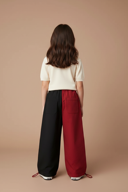 Pantalon Parachute Bicolore Noir Rouge Ample Enfant - Multicolore Toile - vue 2