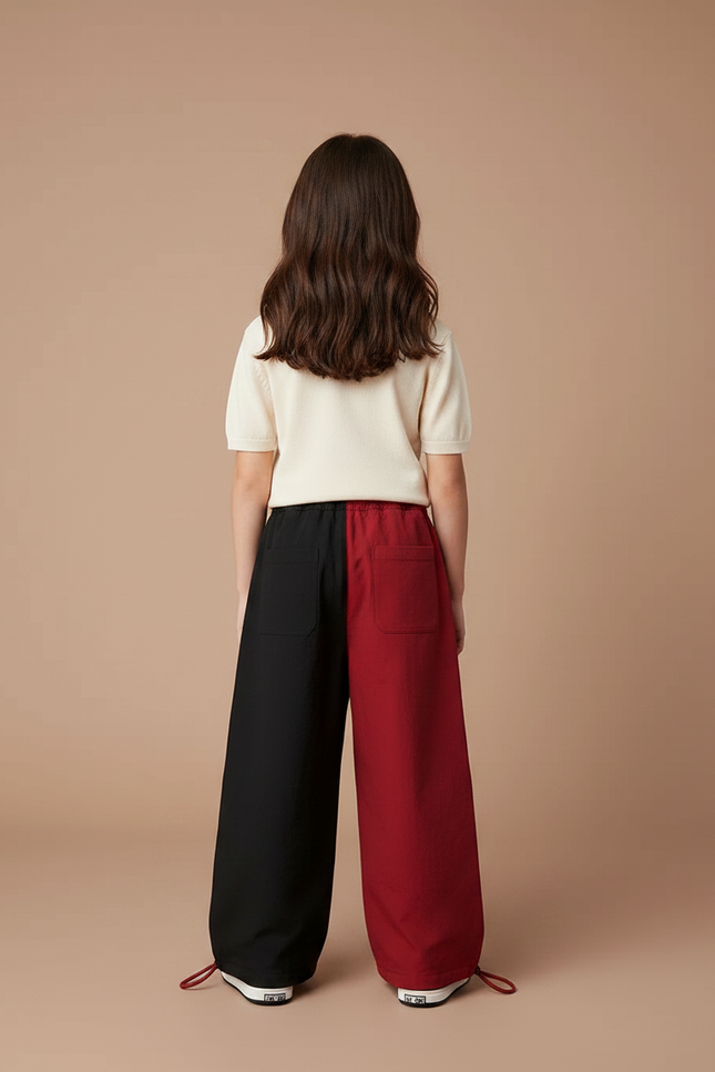 Pantalon Parachute Bicolore Noir Rouge Ample Enfant - Multicolore Toile - vue 2