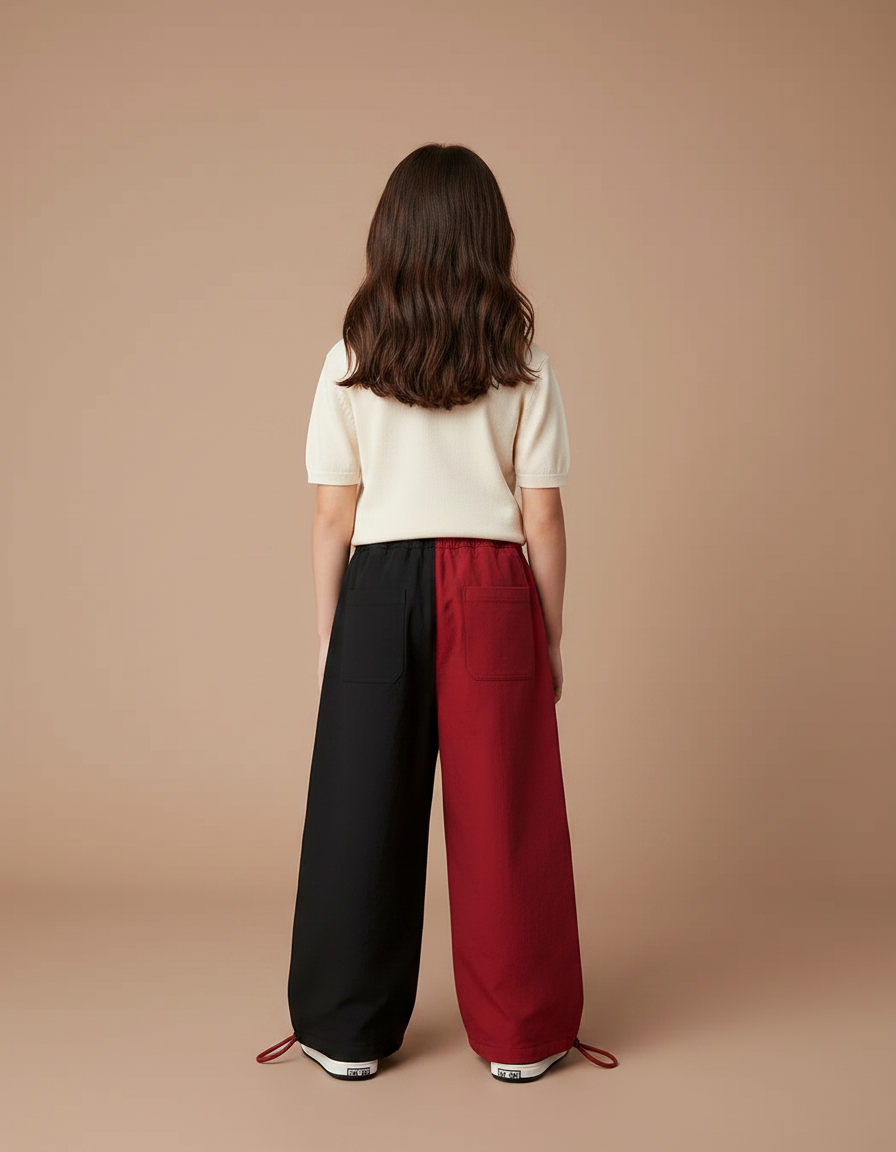 Pantalon Parachute Bicolore Noir Rouge Ample Enfant - Multicolore Toile - vue 2