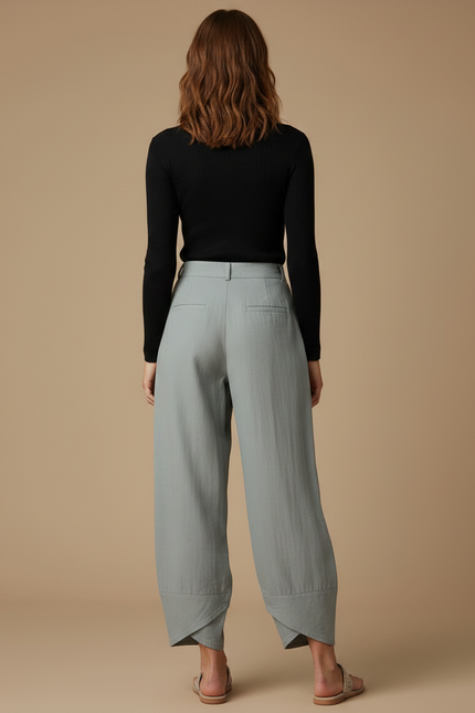 Pantalon Parachute Gris Ample Motif Floral Fluide - Lin - vue 2