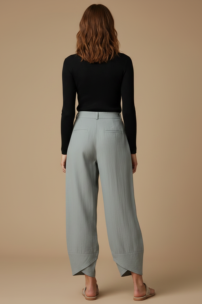 Pantalon Parachute Gris Ample Motif Floral Fluide - Lin - vue 2