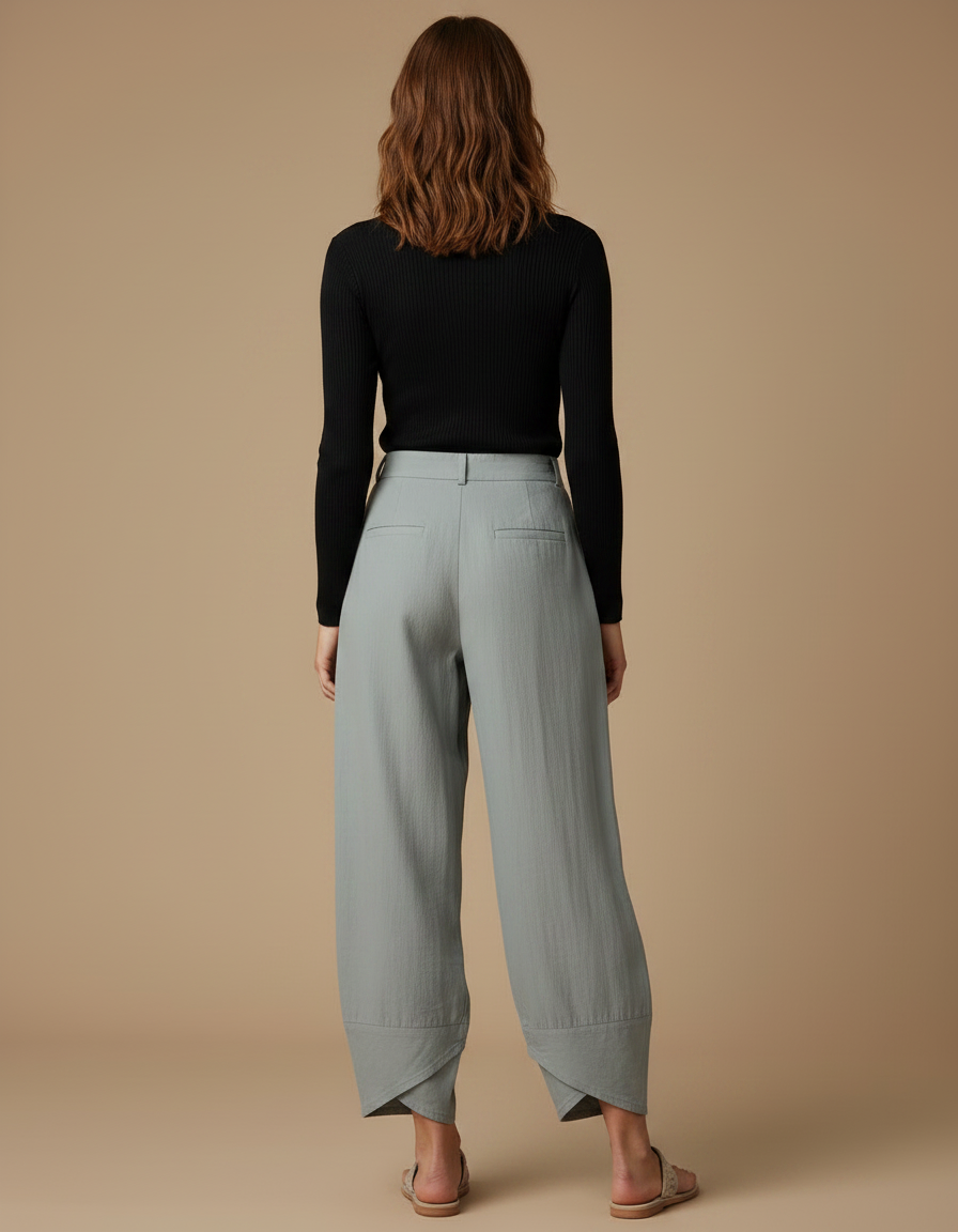 Pantalon Parachute Gris Ample Motif Floral Fluide - Lin - vue 2