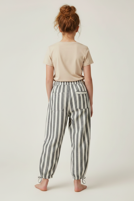 Pantalon Parachute Rayé Ample Cordon Décontracté Lin - Gris - vue 2