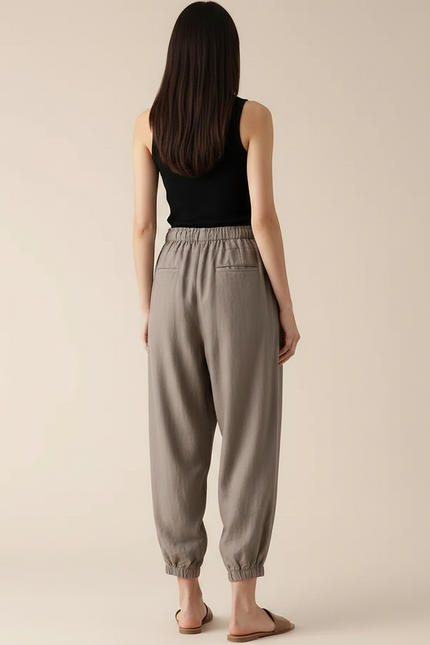 Pantalon Parachute Lin Ample Gris Décontracté Fluide - vue 2