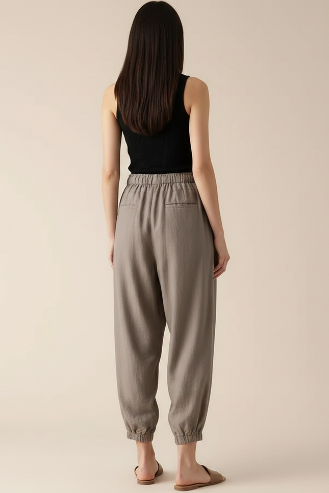 Pantalon Parachute Lin Ample Gris Décontracté Fluide - vue 2