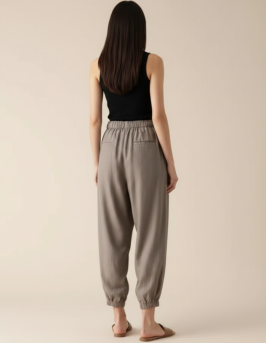 Pantalon Parachute Lin Ample Gris Décontracté Fluide - vue 2