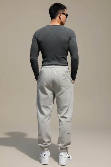 Pantalon Parachute Gris Déchiré Jogging Homme - Molleton - vue 2
