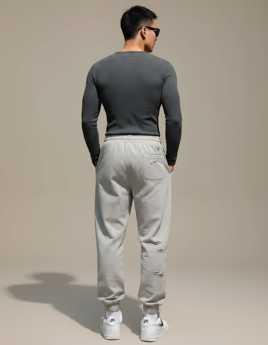 Pantalon Parachute Gris Déchiré Jogging Homme - Molleton - vue 2