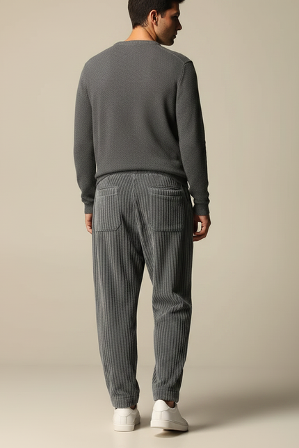 Pantalon Parachute Gris Côtelé Ample Cordon Décontracté Homme - Cordé - vue 2