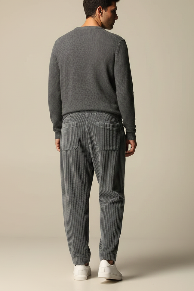 Pantalon Parachute Gris Côtelé Ample Cordon Décontracté Homme - Cordé - vue 2