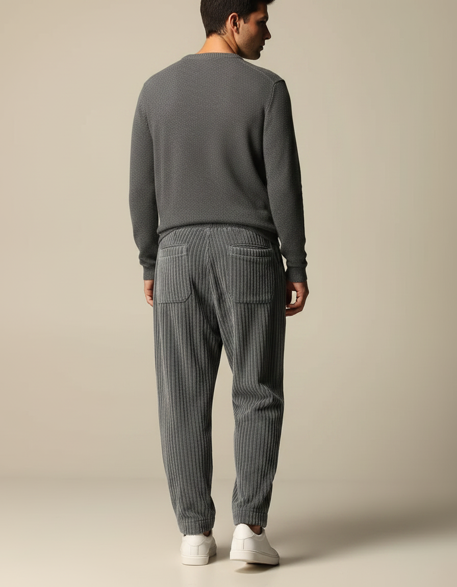 Pantalon Parachute Gris Côtelé Ample Cordon Décontracté Homme - Cordé - vue 2