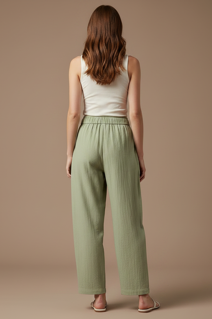 Pantalon Parachute Vert Coton Ample Décontracté Fluide - vue 2