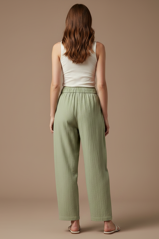 Pantalon Parachute Vert Coton Ample Décontracté Fluide - vue 2