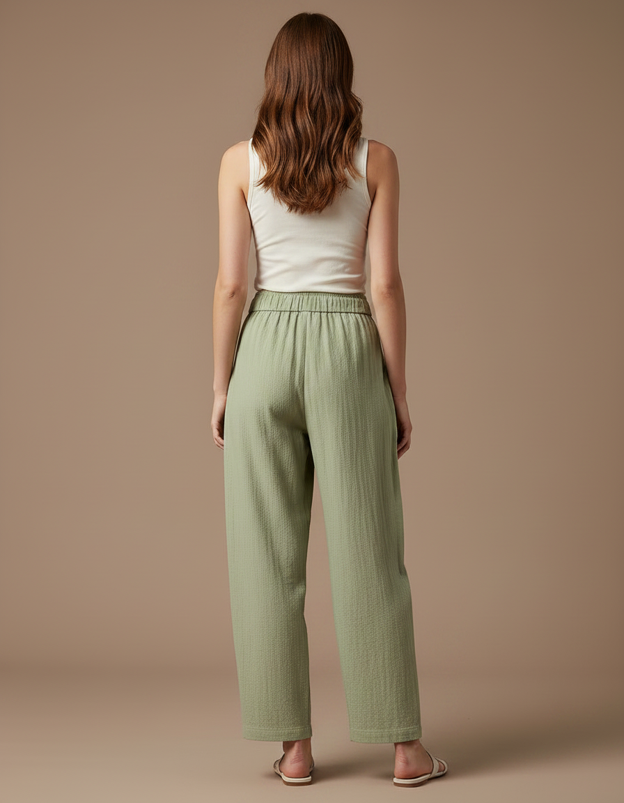 Pantalon Parachute Vert Coton Ample Décontracté Fluide - vue 2