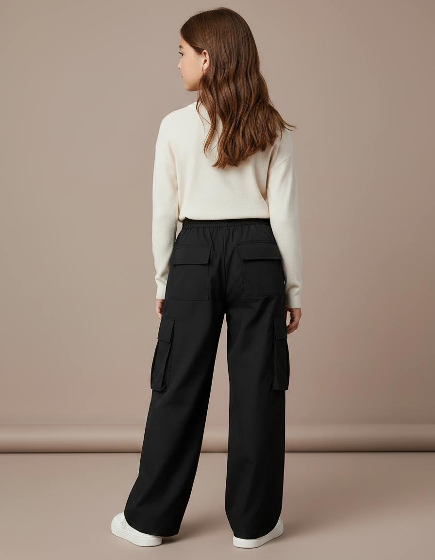 Pantalon Parachute Noir Ample Cargo Enfant - Polyester - vue 2