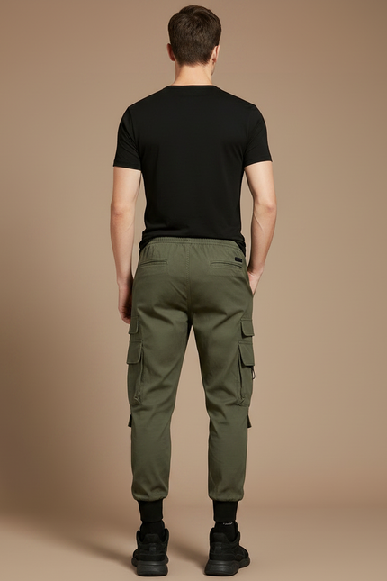 Pantalon Parachute Vert Kaki Cargo Cordon Homme - Toile - vue 2