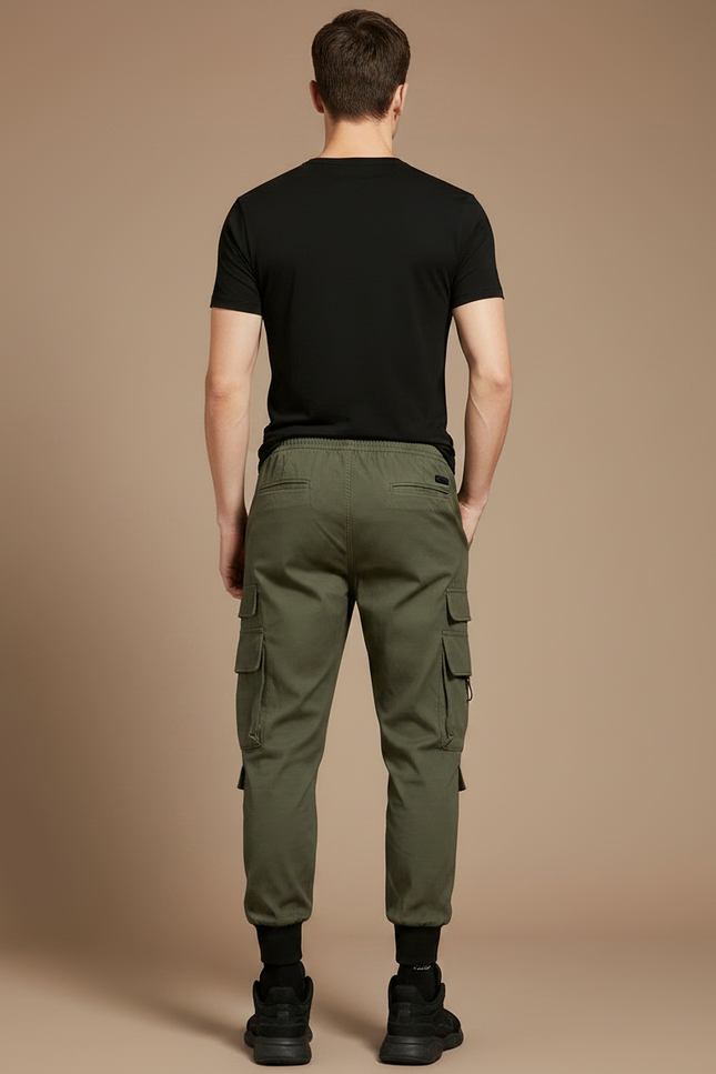 Pantalon Parachute Vert Kaki Cargo Cordon Homme - Toile - vue 2