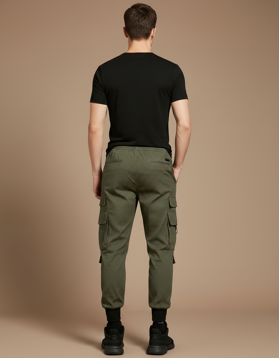 Pantalon Parachute Vert Kaki Cargo Cordon Homme - Toile - vue 2