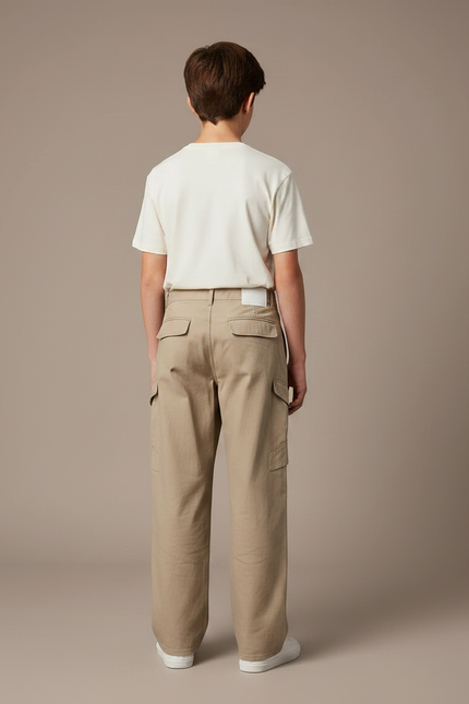 Pantalon Parachute Kaki Ample Cargo Coton Garçon - vue 2
