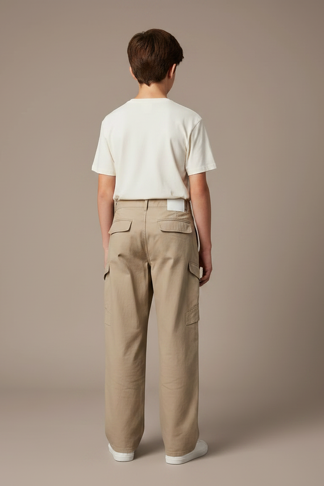 Pantalon Parachute Kaki Ample Cargo Coton Garçon - vue 2